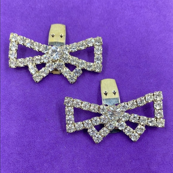 💛 Vintage Bluette Sparkling Bow Shoe Clips - Picture 1 of 5